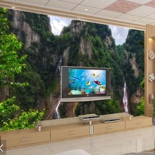 Настенные 3D-обои с изображением лесной горы водопада, печатные фотообои для гостиной, фона для телевизора, домашний декор для стен, размер на заказ 2024 - купить недорого