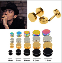 1 piece Fake Ear Plug Stud Stretcher Ear Tunnel Earring Stainless Steel Body Piercing Jewelry 6-14mm Black/Silver/Gold/Colorful 2024 - buy cheap