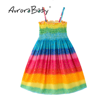 Летнее пляжное платье макси AuroraBaby для маленьких девочек, Повседневное платье для маленькой девочки с цветочным принтом, в богемном стиле, бесплатное ожерелье 2024 - купить недорого