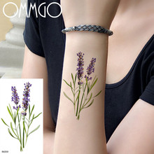 Ommgo folha de lavanda tatuagem temporária, tatuagem adesiva para mulheres, transferência com água, para braço, perna, pulso, arte corporal, papel de tatuagem diy 2024 - compre barato