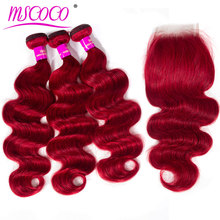 MscocoHair-extensiones de cabello humano brasileño Remy, mechones con cierre de encaje, color rojo, ondulado 2024 - compra barato