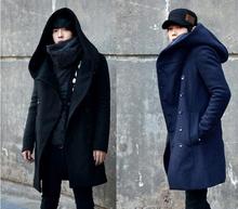 Модное Дешевое Мужское полупальто с капюшоном, двубортное длинное шерстяное пальто, мужское пальто, серое, черное, темно-синее, стандарта 3XL 2024 - купить недорого