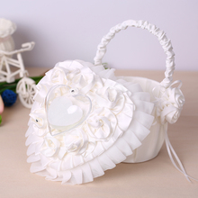 Elegant Flower Basket Wedding Decoration Ring Pillow White Heart Ring Bearer Pillow Satin Flower Girl Basket Wedding Decoration 2024 - buy cheap