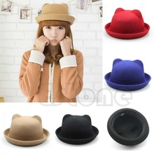 New Unisex Wool Parent-Child Fedora Bowler Hats Derby Cat Ear Cap for Girl Women 2024 - buy cheap