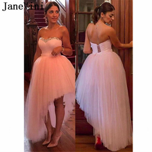 JaneVini Elegant Pink Prom Dresses Plus Size Sweetheart Beaded Backless Tulle Asymmetrical Skirt Prom Dress Woman Vestido Gala 2024 - buy cheap