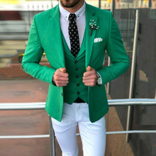 Terno casual verde da moda, calças brancas, smoking, padrinho, blazer para casamento (jaqueta + calça + colete) 2019 2024 - compre barato