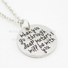 2015 hand stamped jewelry "When you go through rough waters I will be with you" bible verse necklace inspirational uplifting 2024 - buy cheap