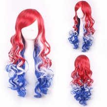 Cheap Harajuku Lolita Red White Blue Ombre Synthetic Hair Long Wavy Cosplay Costume Wig Colorful Christmas Party Wigs For Women 2024 - buy cheap