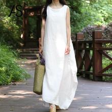 Vestido feminino maxi de algodão, vestido longo vintage sem mangas, túnica 3xl 4xl 5xl plus size 2024 - compre barato