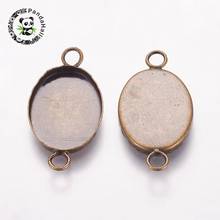 Brass Cabochon Connector Settings, Oval, Nickel Free, Antique Bronze, 26x14x1mm, Hole: 2mm; Tray: 13x18mm 2024 - buy cheap