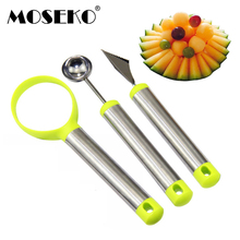 MOSEKO 3PCS/Set Stalinless Steel Dual Double-end Melon Baller Scoop Fruit Spoon Ice Cream Dessert Sorbet Kitchenware Cook Tool 2024 - buy cheap