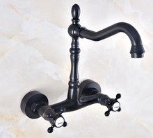 Black Oil Rubbed Bronze Brass Two Cross Handles Wall Mount Swivel Spout Kitchen & Bathroom Basin Sink Faucet Mixer Tap anf452 2024 - buy cheap