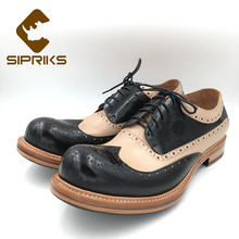 Sipriks-zapatos de punta redonda para hombre, calzado de trabajo con punta redonda, Brogue, Piel De Becerro brillante, estilo estilista, Vintage, 45 46 2023 - compra barato