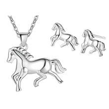 Conjunto de joias forma de animal vashiria, adorável, banhado a prata, cavalo pequeno, colar com pingente, brinco, presente de aniversário pt582 2024 - compre barato