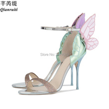 Qianruiti Zapatos Mujer Sandálias Borboleta Asas de Anjo Vestido Sapatos Mulheres Tornozelo Envoltório Sandálias de Salto Alto de Casamento Da Noiva 2024 - compre barato
