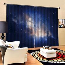 Cortina blackout 3d de luxo personalizada para sala de estar, cortinas para janela, céu estrelado, azul 2024 - compre barato