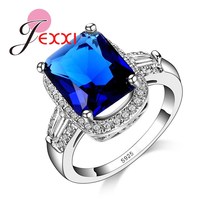 Luxury Jewelry Big Square Shape Blue Crystal Stone Mosaic Rings Fashion Zircon Rhinestone Finger Rings  Stamped 2024 - buy cheap