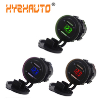 Hyzhauto 5v 3,1a tomada dupla usb, carregador de carro adaptador com led digital voltímetro para celular tablet barco motocicleta 1 peça 12-24v 2024 - compre barato