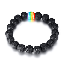 Pulseira de pedra vulcânica feminina, pulseira masculina com conta arco-íris e bandeira do orgulho gay, joias para mulheres 2024 - compre barato