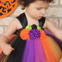 Disfraz de Halloween para niñas pequeñas, vestido de princesa con tutú y flores, de tul y arcoíris 2024 - compra barato