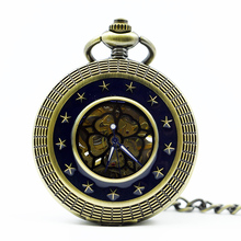 Reloj de bolsillo Vintage de estrella de esqueleto con cadena colgante mecánico Steampunk para hombre y mujer PJX129 2024 - compra barato