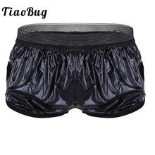 TiaoBug Men Fashion Swim Shorts Lightweight Faux Leather Boxer Briefs Trunks Wet Look Lounge Sports Quick Dry Swimwear Beachwear 2024 - buy cheap