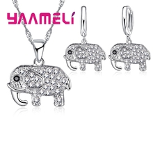 Lovely Elephant 925 Sterling Silver Jewelry Sets Shining Full Rhinestone Crystal Animal Necklace Pendant Hoop Earrings 2024 - buy cheap