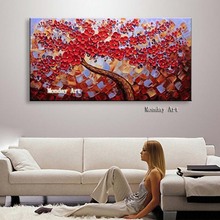 Large Palette 3D Paintings Hand Painted Knife Gold Tree Oil Painting On Canvas Modern Abstract Wall Art Picture For Living Room 2024 - buy cheap