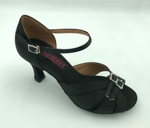 Hot Sale Latin Dance Shoes  salsa ballroom tango shoes for women 6214BLK black satin adjust front low heel high heel 2024 - buy cheap