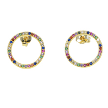 Geometric trendy jewelry earring for lady gift hollow round studs paved colorful cz fashion jewelry 2024 - buy cheap