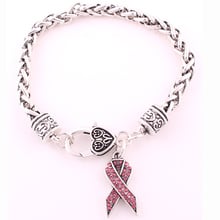 Antique Silver Tone Breast Cancer Awareness Pink Ribbon  Charm Lobster Claw Bracelets 2024 - buy cheap