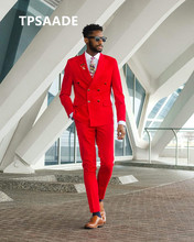 Double-breasted red men's groom wedding slim fit dress custom fashion suit groomsman tuxedo 2 pieces 2024 - buy cheap