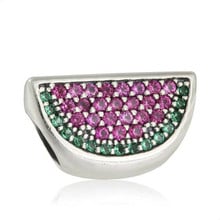 Cuentas de plata de ley 925 con forma de sandía, accesorio de colores rojo y verde, con zirconia cúbica AAA, apto para pulsera Pandora, novedad de verano 2024 - compra barato