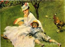Картины от Pierre Auguste Renoir Camille Monet & Her Son Jean in the Garden at Argenteuil ручная работа на холсте высокого качества 2024 - купить недорого