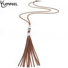 Yumfeel Velvet Leather Tassel Necklace Bohemian Jewelry Long Necklace Women Gifts 2024 - compra barato