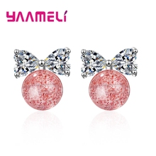 Cute Stud Earrings for Women Female Sparkling 925 Sterling Silver with Austrian Crystal Cat Bowknot Fashion Accessory 2024 - buy cheap