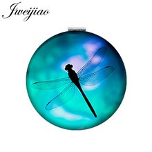Круглое зеркало для макияжа JWEIJIAO Dragonfly, компактное складное мини-зеркало из искусственной кожи с увеличительным карманом, 1х/2х 2024 - купить недорого