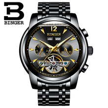 BINGER-Reloj de pulsera para hombre, accesorio masculino con mecanismo automático de tourbillon y doble rotación, de acero negro, estilo militar y de negocios 2024 - compra barato
