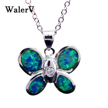 WalerV-Conjunto de colgante con forma de mariposa para mujer, collar de imitación azul con cinco ópalos, joyería de boda, regalo 2024 - compra barato