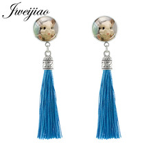 JWEIJIAO Handmade Pet Cat Totoro Stud Earrings Blue Long Tassel Pendant Bohemia Fringed Earrings For Elegant lady Jewelry Qf911 2024 - buy cheap