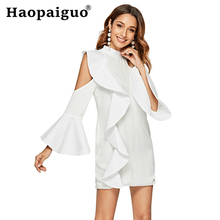 Vestido de fiesta blanco con volantes y hombros descubiertos para mujer, minivestido asimétrico de cuello redondo para mujer, ajustado, ceñido al cuerpo, Elbise 2024 - compra barato