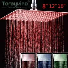 Torayvino-Cabezal de ducha de baño romántico, cabezal de ducha LED de 8, 12 y 16 pulgadas, Control de temperatura, 3 colores con luz cuadrada 2024 - compra barato