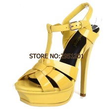 woman leather sandals high heel Open Toe platform rome shoes summer punk t-strap buckle footwear size 35-40 2024 - buy cheap