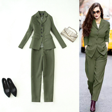 Traje largo ajustado con temperamento verde militar para mujer, pantalones bombachos + pantalón, otoño e invierno, 2 piezas 2024 - compra barato