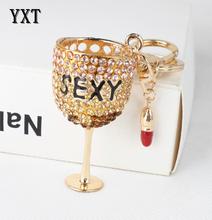 Fashion Red Wine Glass Goblet Lovely New Cute Crystal Charm Pendant Purse HandBag Key Ring Chain Wedding Party Birthday Gift 2024 - buy cheap