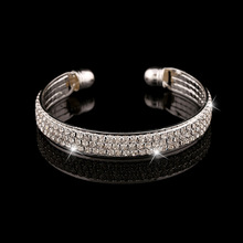Braceletes de joias femininas 3 fileiras, de prata e cristal, braceletes com abotoadura, frete grátis, imperdível 2024 - compre barato