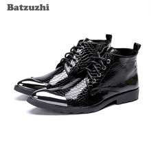 Batzuzhi Botas hechas a mano Hombre punta de Metal puntiaguda Botines de Cuero negro cordones moda occidental Botas Hombre Cool, tallas grandes 46 2024 - compra barato