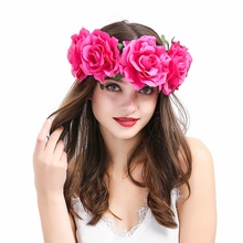 Rose Flower Headbands Woman Girls Hair Accessories Bridal Wedding Flower Crown Headband Flower wreath Elastic Headdress 2024 - buy cheap
