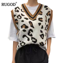 RUGOD-suéter de leopardo para mujer, chaleco informal con cuello en V, tejidos nuevos de otoño e invierno, 2019 2024 - compra barato