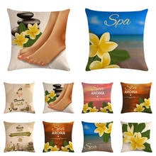 Spa Aroma Printing Cotton Linen Cushion Cover Decorative Pillowcase Flower Blackground Pillow Cover Home Living ZY1063 2024 - buy cheap